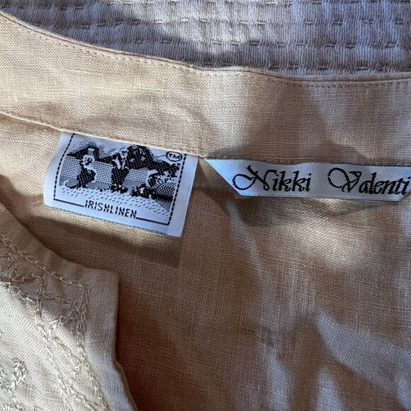 Nikki Valenti Irish Linen Top Pants Set Womens Sz. 16 Embroidered Tan Lagenlook - Picture 14 of 16